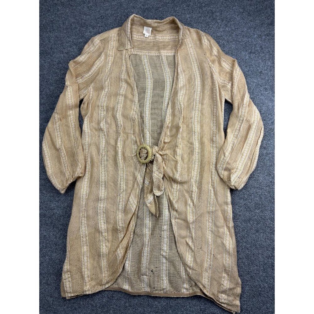 Surf Gypsy Cardigan Womens Small Beige Sheer Striped Tie Front Boho Kimono Cover